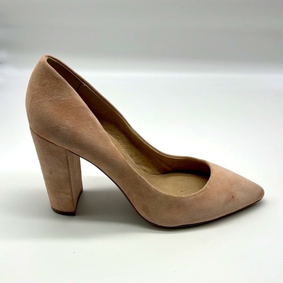 Saks Fifth Avenue - Light Pink Suede Pointed Toe Block Heels Size 7.5 - Picture 5 of 16